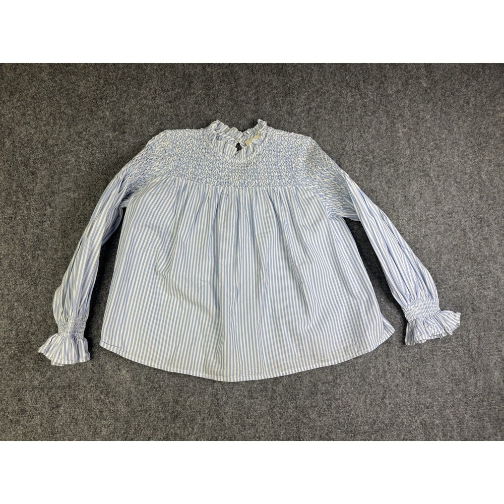 Women's Meave By Anthropology Blue & White Modern Peasant Blouse Shirt Size 4